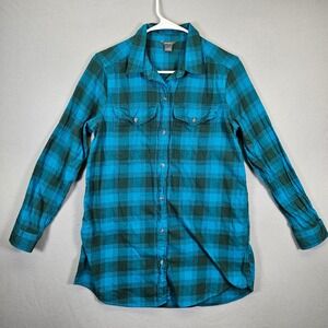 Eddie Bauer Womens Plaid Flannel Shirt Blue Green Long Sleeve Button Up Size‎ M